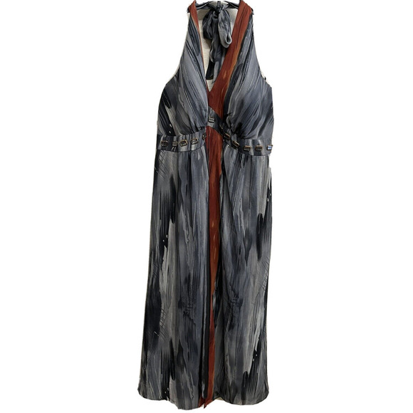 Lane Bryant Women's Gray Red Halter Neck Maxi Dress Size 22 Light Padding NEW - Picture 5 of 12